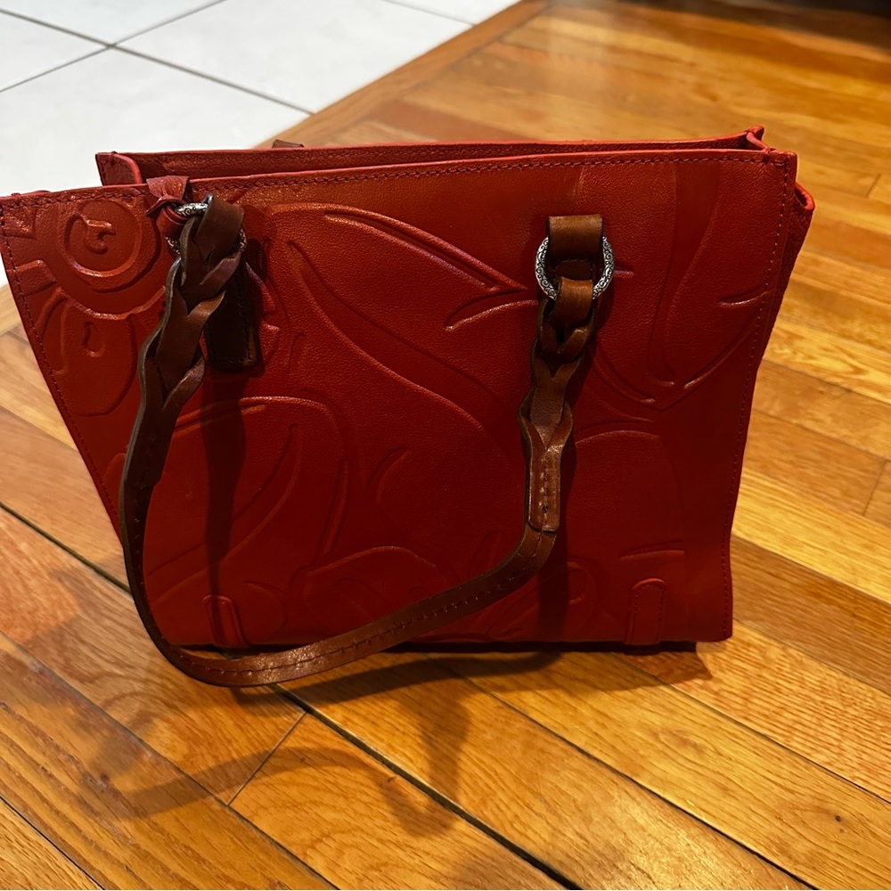 Brighton Tooled Leather Tote Handbag Burnt Orange